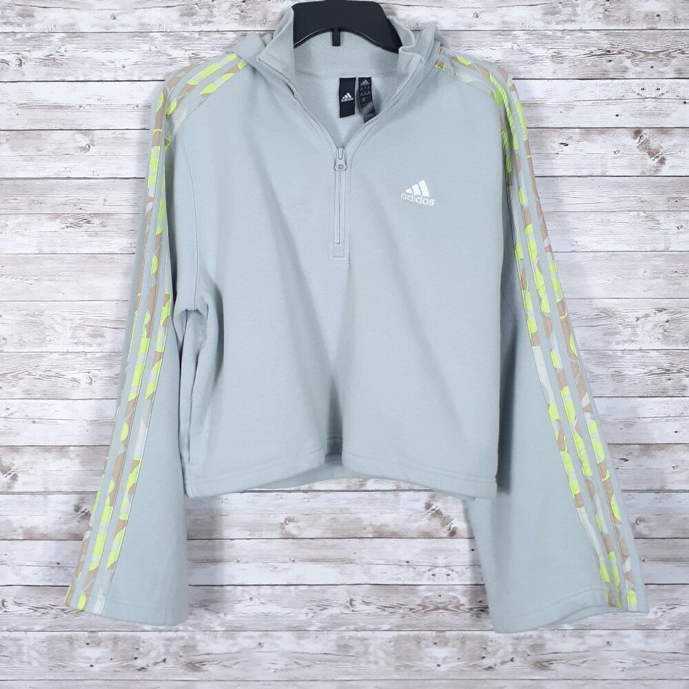 Adidas Womens Cropped Half Zip Hoodie M Pullover Sweatshirt Wide Sleeve 273A